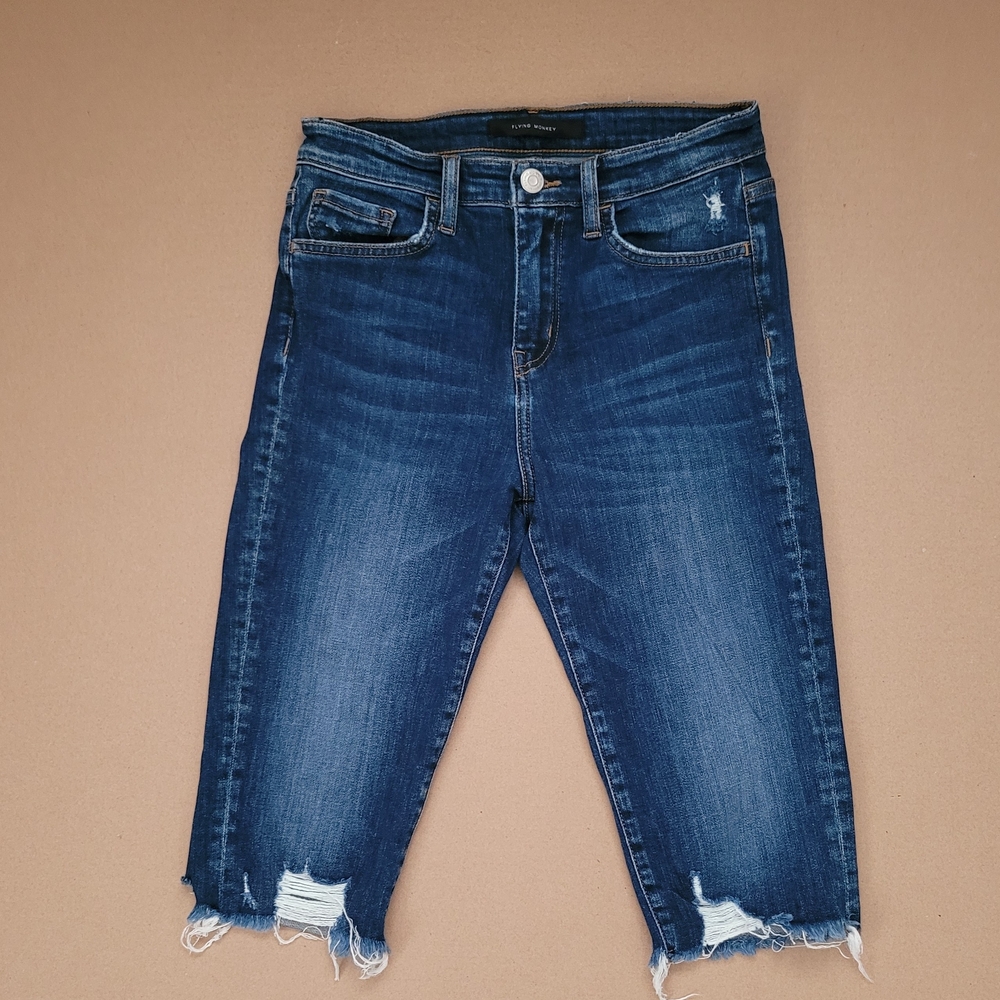 Flying Monkey Shorts High-rise Bermuda Denim Shorts Distressed Hem Size 25